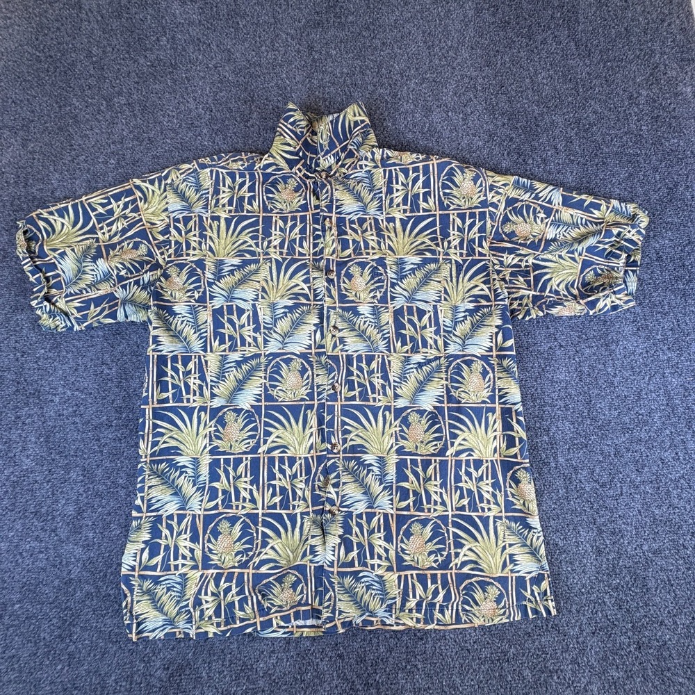 Cooke Street Honolulu Hawaiian Shirt Mens Medium Blue Green Tropical Button Up